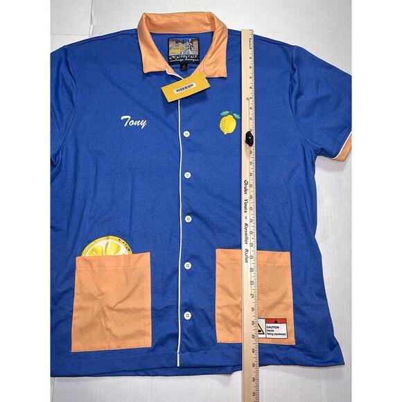 Knickerbocker Vintage Design Shirt Mens Size XXL Blue Lemon Tony Retro Button Up - Picture 10 of 16